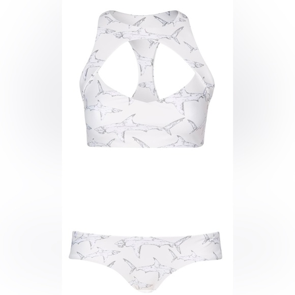 Boys + Arrows Fish Outta Water Shark Bikini Top, Size L - Picture 2 of 6